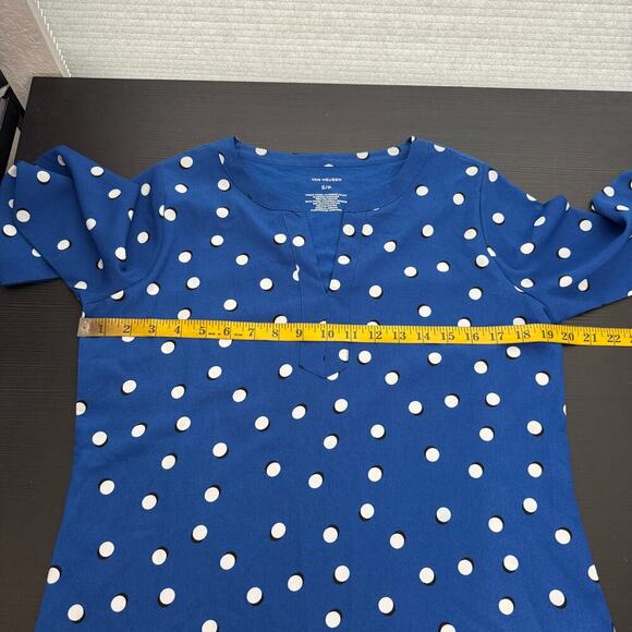 Van Heusen Blue Polka Dot V-Neck Pullover Career Blouse Women's Size Small - Picture 7 of 8